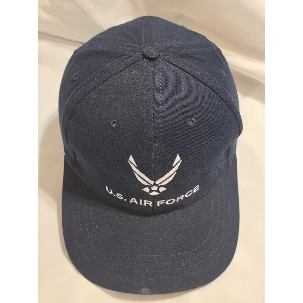 US Air Force‎ Hat Mens Navy Blue Embroidered Flex Fit Military Cap Made in USA